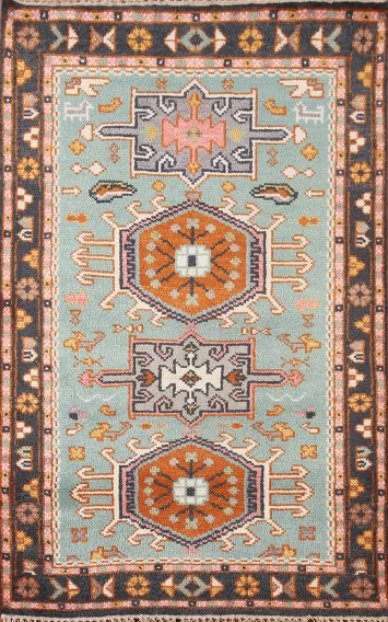 Turquoise Green Kazak Oriental Rug 3x5
