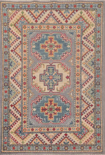 Geometric Wool Kazak Oriental Rug 3x4