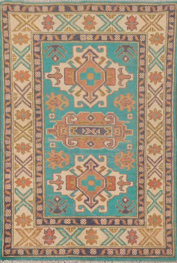 Turquoise Green Kazak Oriental Rug 3x4