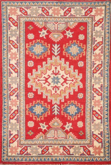 Geometric Red Kazak Oriental Rug 3x4