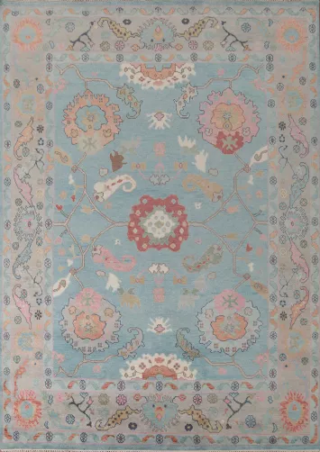 Light Blue Floral Oushak Oriental Area Rug 9x12