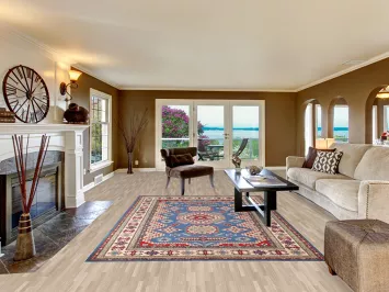 Blue Geometric Kazak Oriental Area Rug 7x10