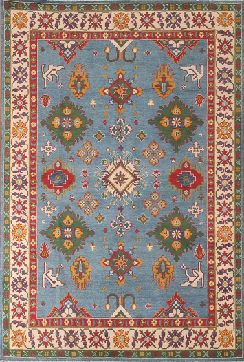 Blue Geometric Kazak Living Room Area Rug 7x10