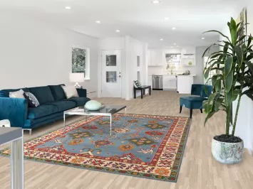 Blue Geometric Kazak Living Room Area Rug 7x10