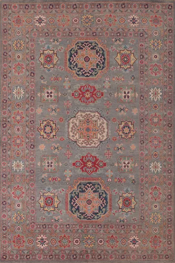 Gray Geometric Kazak Oriental Area Rug 7x10