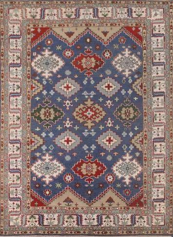 Blue Geometric Kazak Oriental Area Rug 8x10