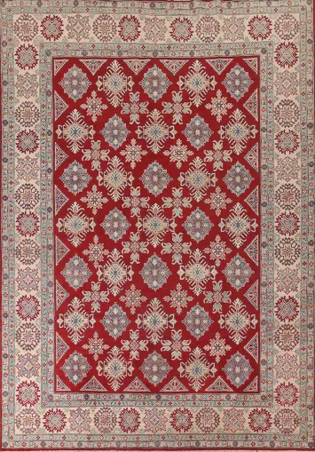 Red Geometric Kazak Oriental Area Rug 9x12