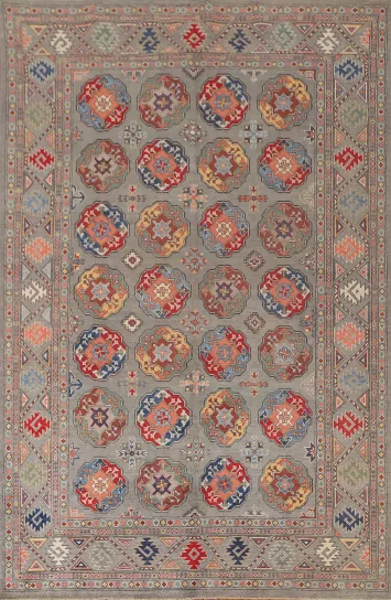 All-Over Geometric Kazak Oriental Area Rug 6x10