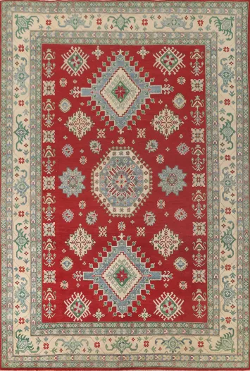 Red Geometric Kazak Oriental Area Rug 8x12