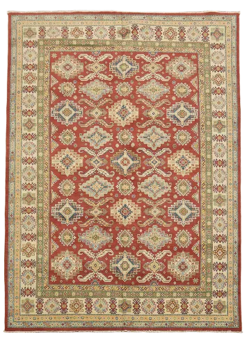 Geometric Vibrant Red Kazak South-Western Tribal Wool Rug 9'x12'