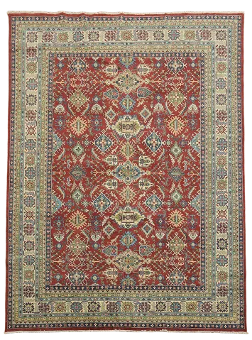 Red Geometric Kazak Oriental Area Rug 10x13
