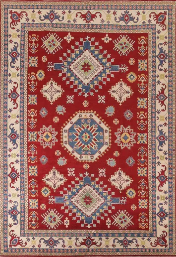 Red Geometric Kazak Oriental Area Rug 9x12