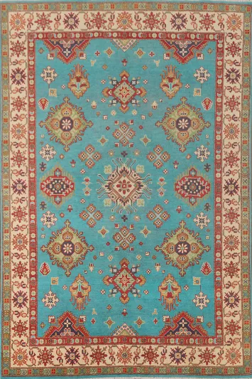 Turquoise Blue Kazak Oriental Area Rug 6x9