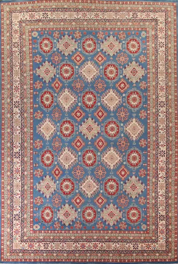 Vegetable Dye Blue Kazak Oriental Large Rug 13x16