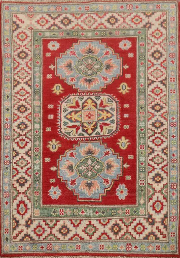 Red Kazak Handmade Wool Rug 3x4