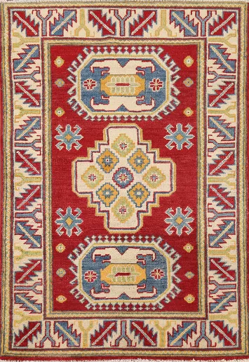 Red Kazak Handmade Wool Rug 3x4
