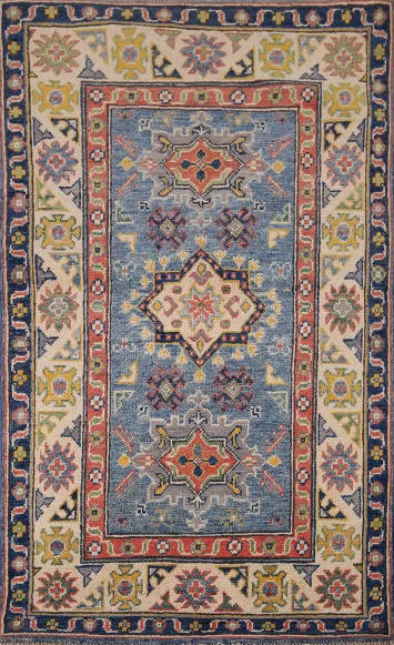 Blue Kazak Handmade Wool Rug 3x4