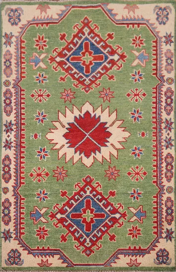 Light Green Kazak Oriental Accent Rug 3x4