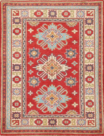 Red Kazak Handmade Wool Rug 3x4