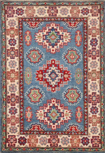 Blue Kazak Handmade Wool Rug 3x4
