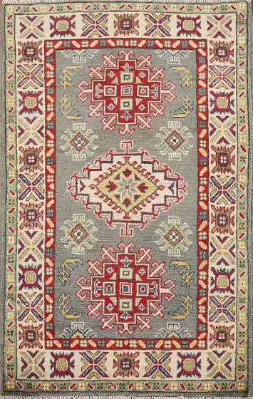 Geometric Kazak Handmade Wool Rug 3x4