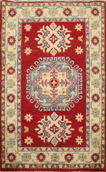 Red Kazak Handmade Wool Rug 3x4