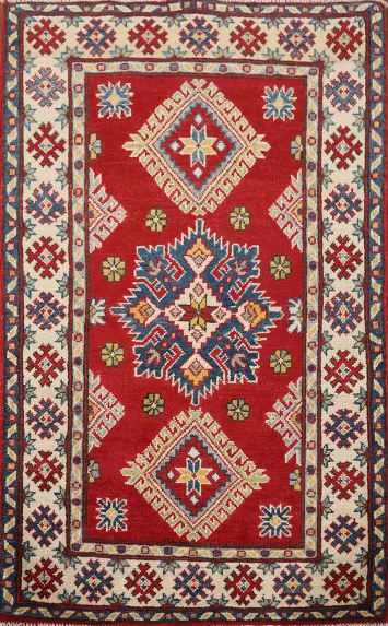 Red Wool Kazak Oriental Accent Rug 3x4