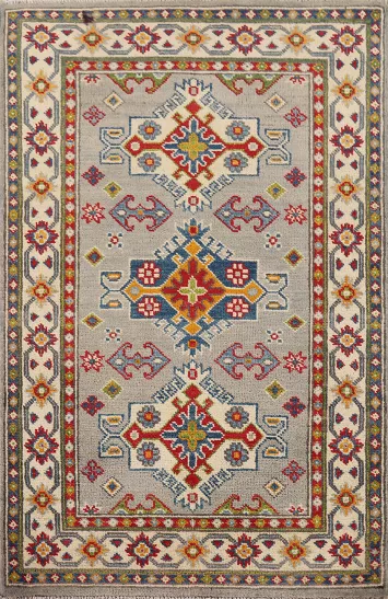 Geometric Kazak Handmade Wool Rug 3x4