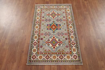 Geometric Kazak Handmade Wool Rug 3x4