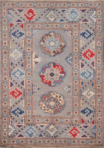 Gray Geometric Kazak Oriental Rug 3x4