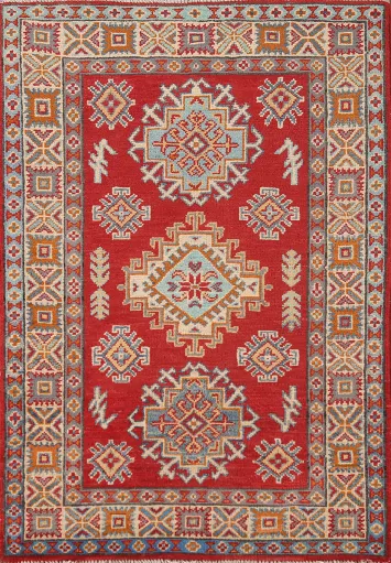 Geometric Red Kazak Oriental Accent Rug 3x4