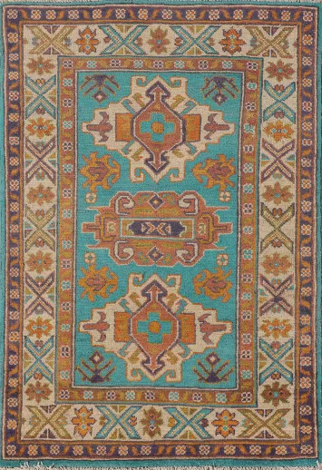 Turquoise Blue Kazak Oriental Rug 3x4