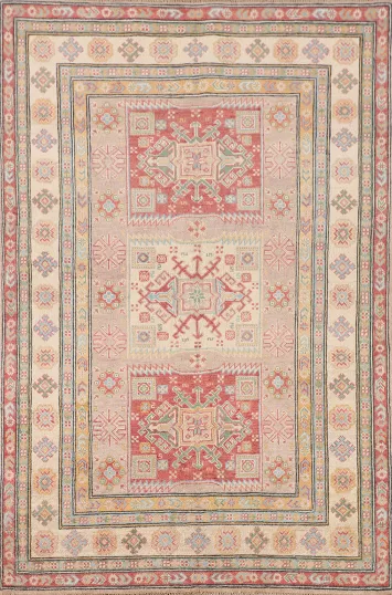 Geometric Wool Kazak Oriental Rug 4x6