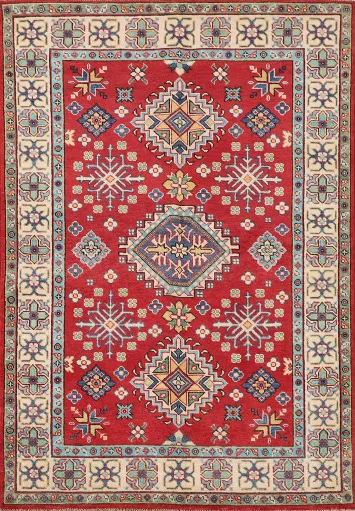 Geometric Red Kazak Oriental Rug 4x6