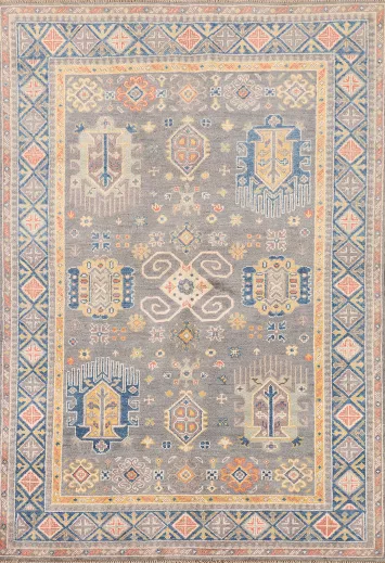 Gray Geometric Kazak Oriental Rug 4x6