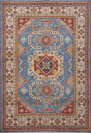 Blue Geometric Kazak Oriental Rug 4x6