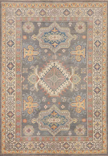 Gray Geometric Kazak Oriental Rug 4x6