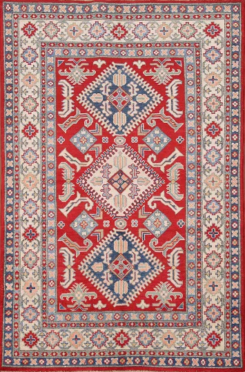 Geometric Red Kazak Oriental Rug 4x6