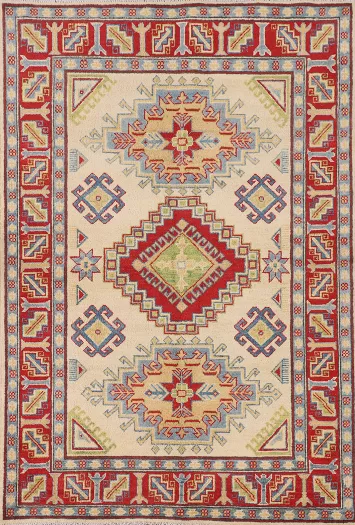 Geometric Wool Kazak Oriental Rug 4x6