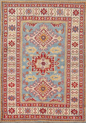 Light Blue Geometric Kazak Oriental Rug 3x5