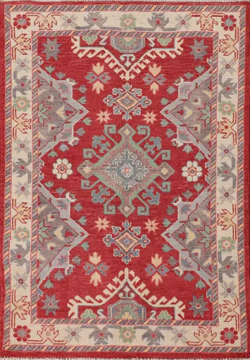 Geometric Red Kazak Oriental Rug 3x5