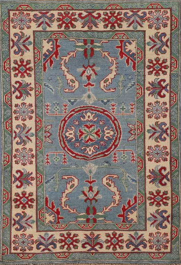 Light Blue Geometric Kazak Oriental Rug 3x5