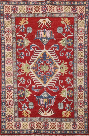 Geometric Red Kazak Oriental Rug 3x5