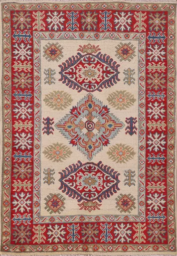 Geometric Ivory Kazak Oriental Rug 3x5