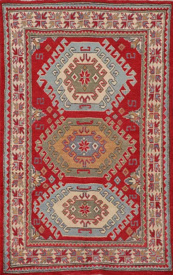Geometric Red Kazak Oriental Rug 3x5