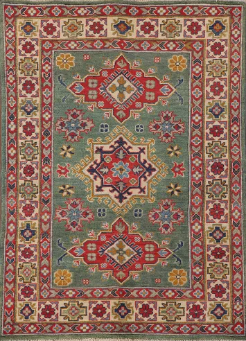 Green Geometric Kazak Oriental Accent Rug 3x5