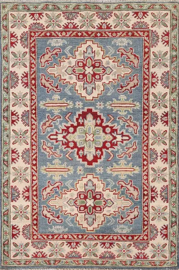 Blue Geometric Kazak Oriental Rug 3x5