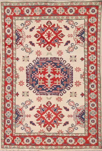 Ivory Wool Handmade Kazak Oriental Rug 3x5