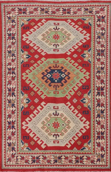 Geometric Wool Kazak Oriental Rug 3x5