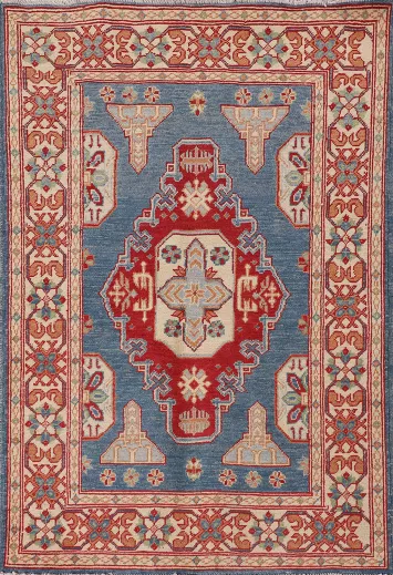 Blue Geometric Kazak Oriental Accent Rug 3x5